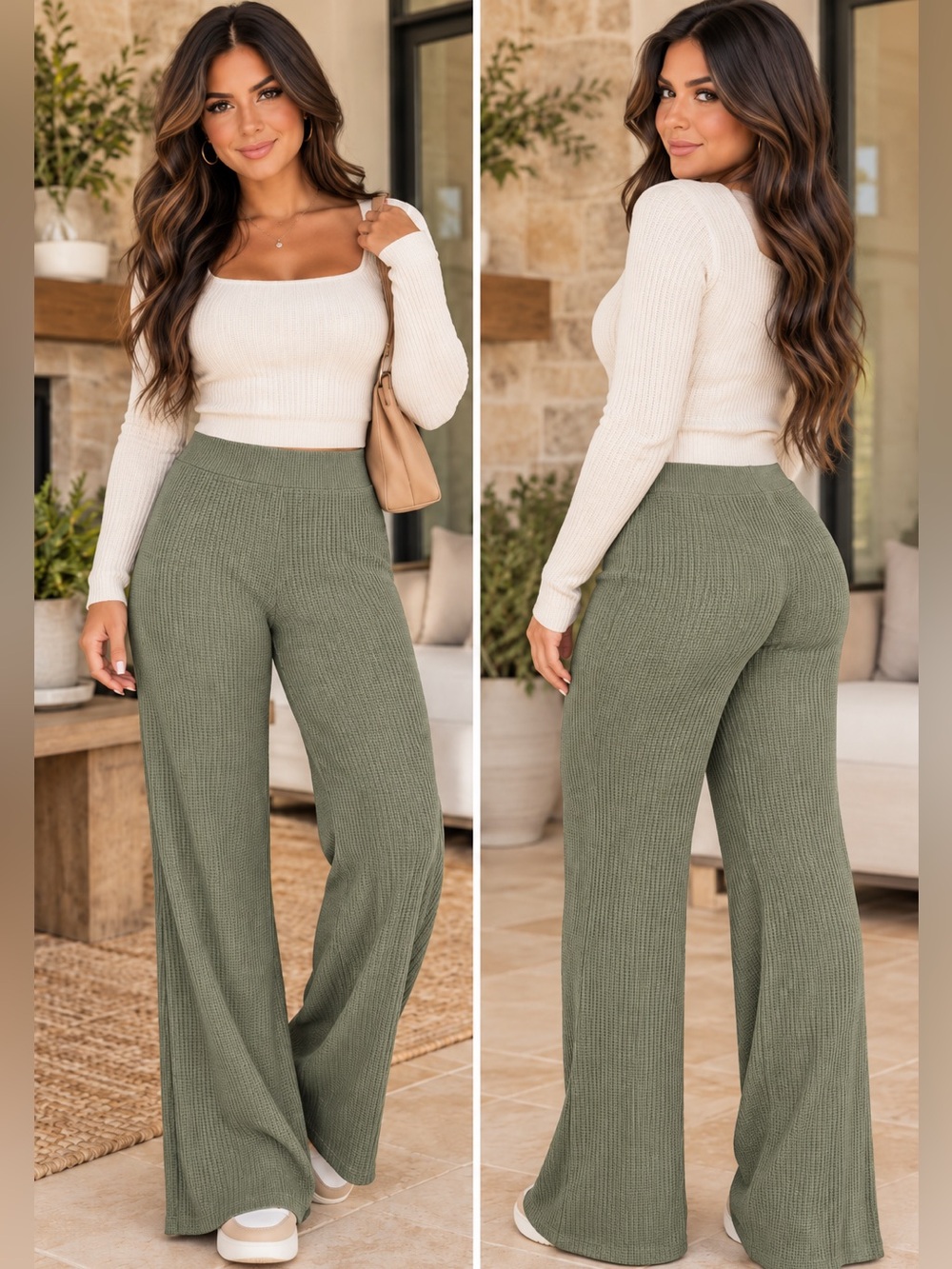 Zenana Waffle Knit Sweater Pants – Olive 🫒